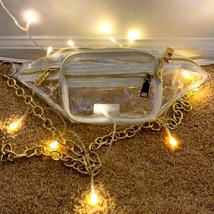 Clear, White, and Gold Waist bag